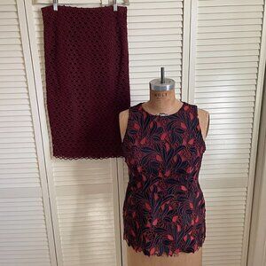 Ann Taylor Burgundy and Navy Skirt Set